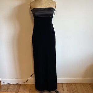 NWT Shelli Segal Strapless Dress 6P Black velvet Tube Satin LBD Classy Y2K 90s